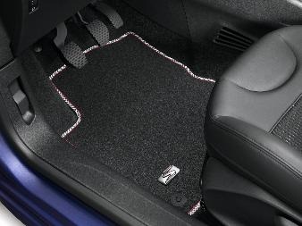 PEUGEOT 407 LIGNE 'S' carpet mat set - Black & White piping with Red highlight